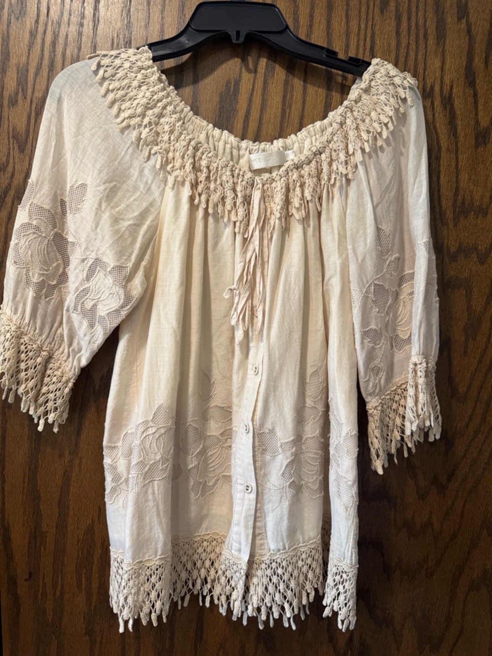 MM Couture Crochet-Trim Peasant Tunic in Cream